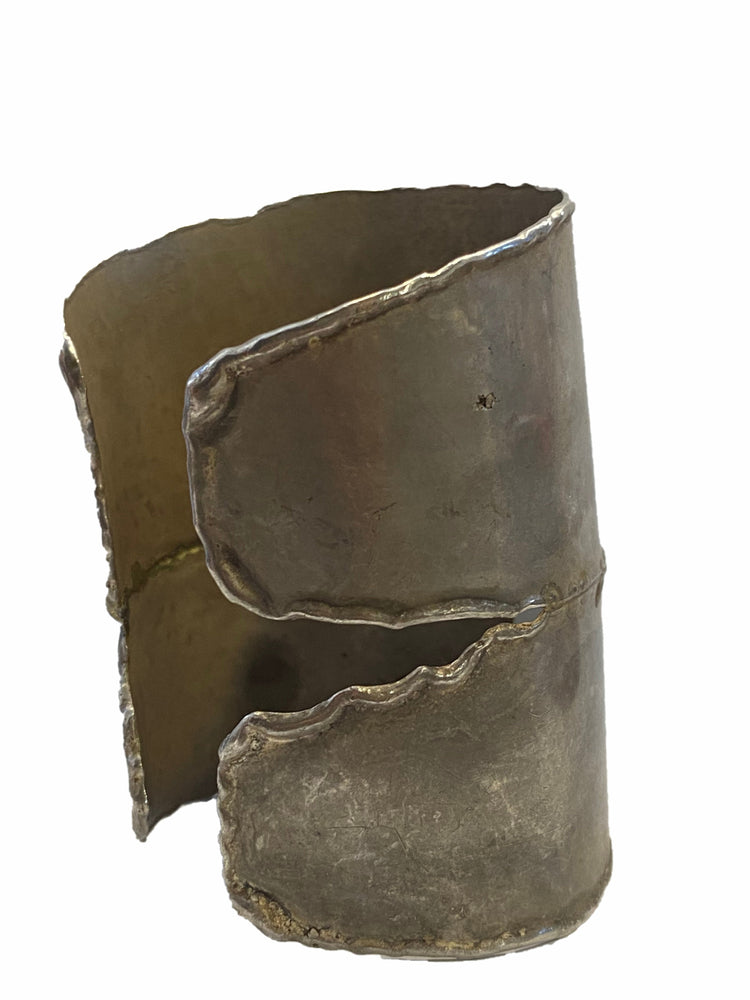 
            
                Load image into Gallery viewer, Oxidized Silver Long Cuff with Granet Stone, Gold and Diamonds
            
        