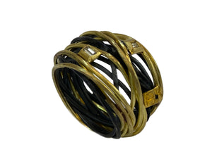 
            
                Load image into Gallery viewer, Oxidized Silver and Gold wire Ring with diamonds
            
        